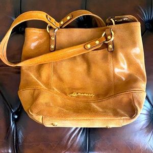 B. Makowsky tan shiny leather hobo